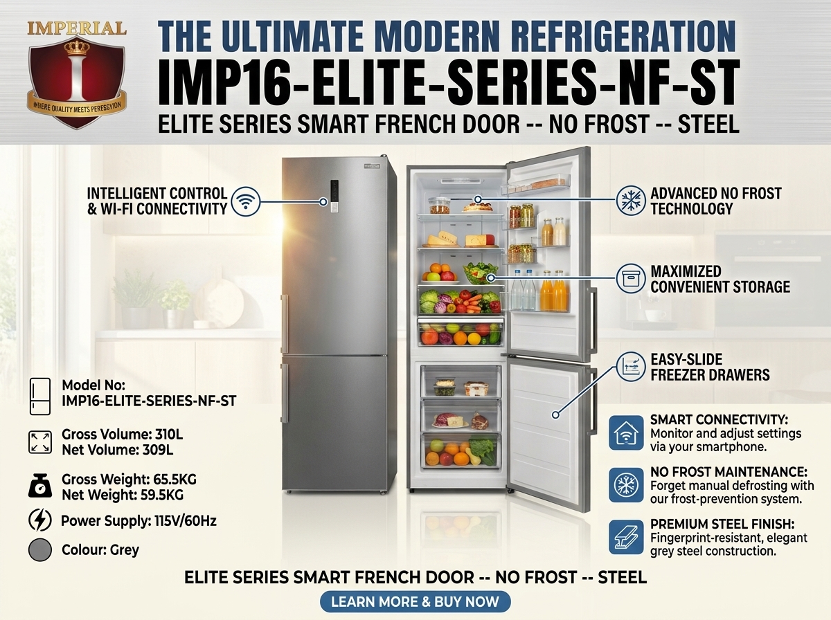 IMPERIAL IMP16-EIFFEL TOWER-NF-ST 310L Smart French Door No Frost Refrigerator – Steel