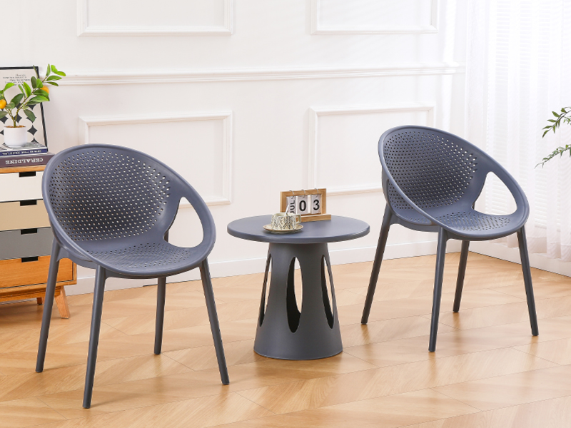 3-Piece Set Modern Perforated Bistro Chair & Coffee Table Set – Indoor & Outdoor Patio Furniture (3-Piece Set) Blue