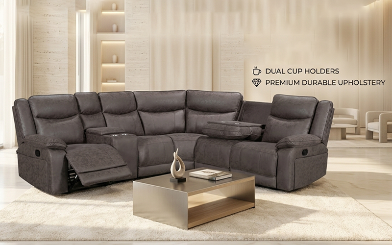 Venice Luxury Leather Living Room Corner Sectional with Dual Recliners (Dark Brown)