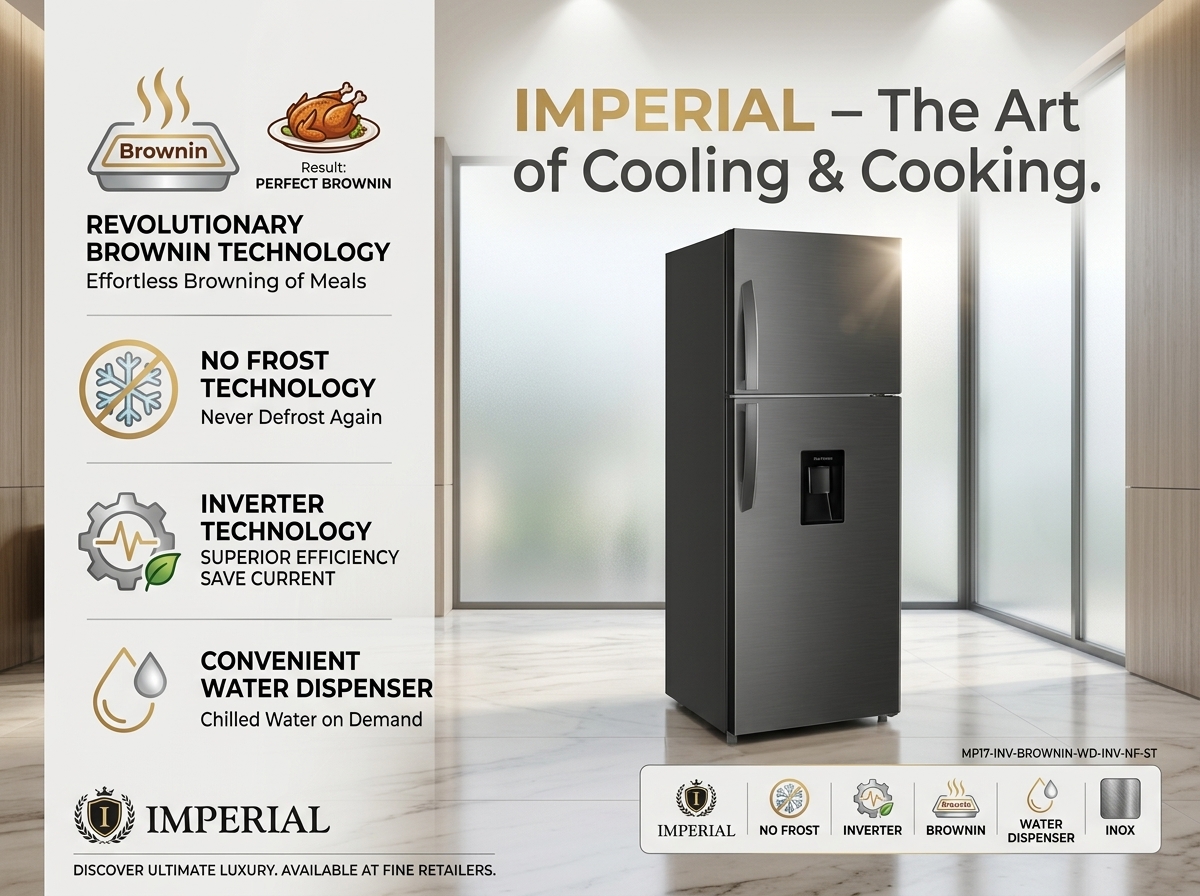 IMPERIAL IMP17-INV-BROWNIN-WD-INV-NF-ST Inverter No Frost Refrigerator with Water Dispenser – Inox