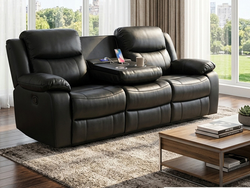Bruschetta 3-Seater Family Sofa Recliner (Black)